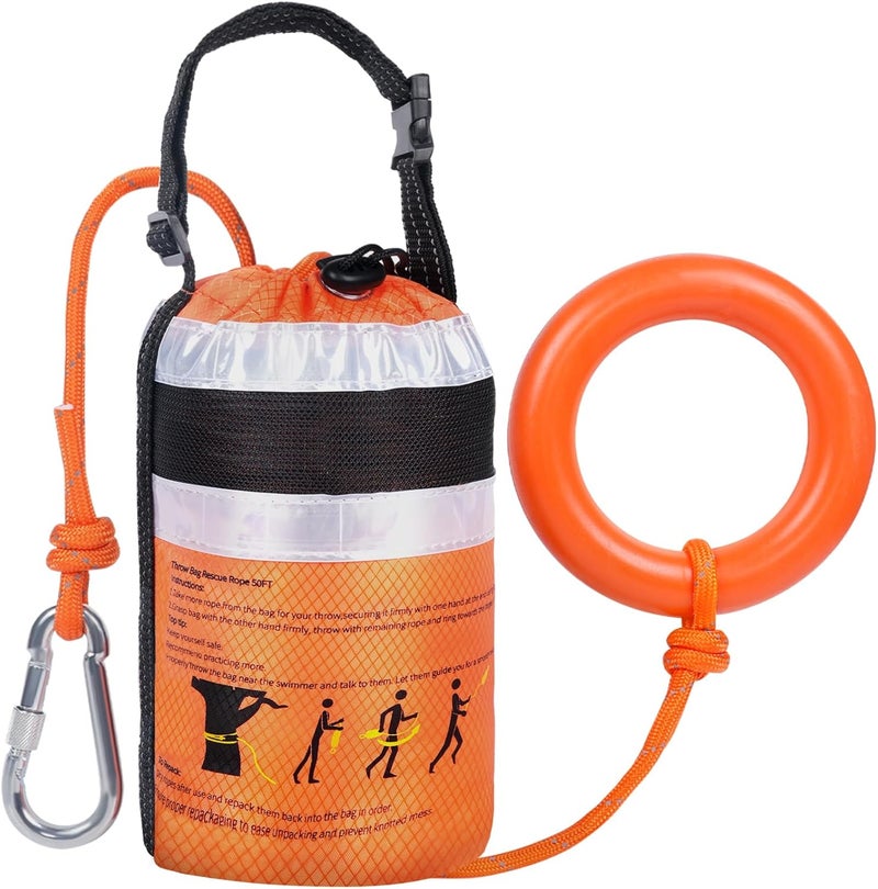 HOKINETY Water Rescue Throw Bag - 3/10 Inch Rope with 50FT /70FT/100FT Length Up to 1900lbs Tensile Strength Throwable Flotation Device - Emergency Safety Equipment for Kayak Raft Boat - Image 1
